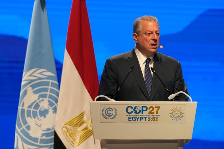 Former U.S. Vice President Al Gore speaks during a session at the COP27 U.N. Climate Summit, Wednesday, Nov. 9, 2022, in Sharm el-Sheikh, Egypt.