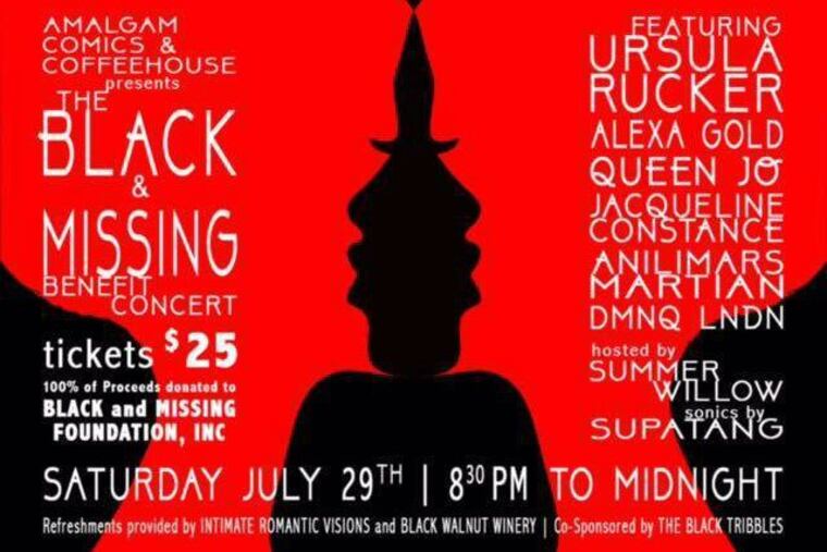 Poster for the “Black and Missing” event to be held Saturday, July 29 at Amalgam Comics.
