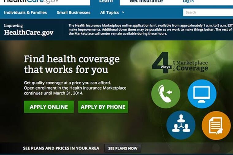 The home page of www.healthcare.gov.