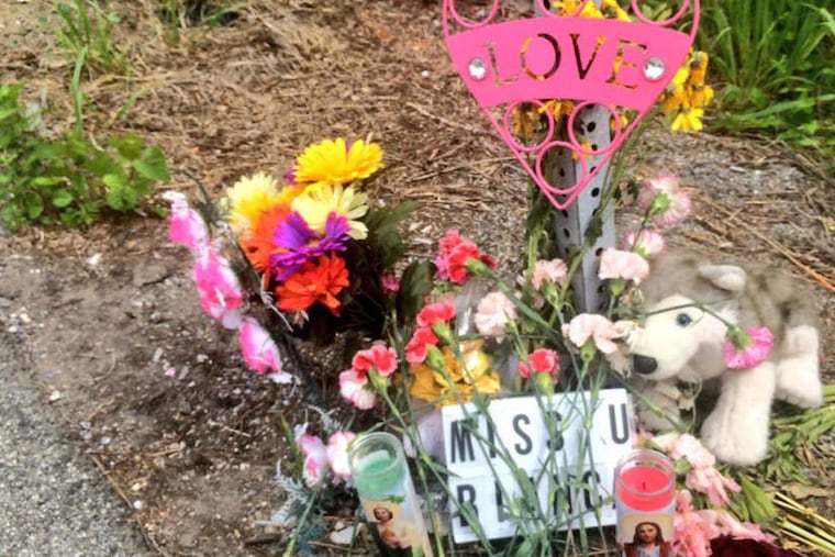 Items left in memory of Bianca Roberson at site of what police say was her road-rage killing.