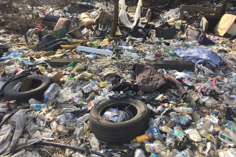 One of many piles of trash and needles in the gulch that runs along Gurney Street in Kensington and Fairhill that is home to anywhere from 75 to 125 heroin addicts.