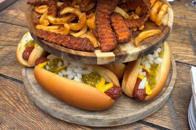 The hot dog tower at Sonnys Cocktail Joint on South Street.