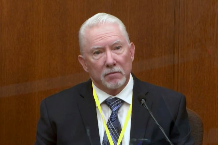 In this image from video, Barry Brodd, a use of force expert, testifies in the trial of former Minneapolis police Officer Derek Chauvin at the Hennepin County Courthouse in Minneapolis.