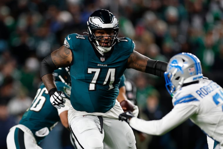 Eagles tackle Fred Johnson took over for the injured Lane Johnson during the Sunday night victory against the Lions.