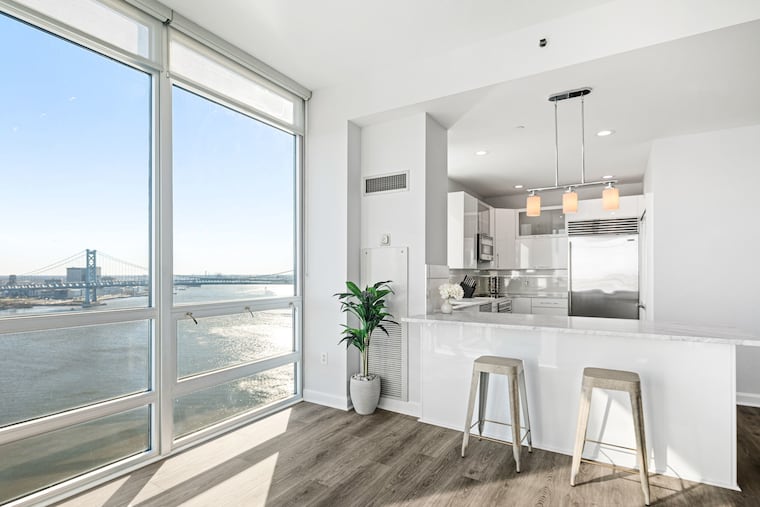 A view of Ben Franklin Bridge from the corner-unit condo at Peninsula at Waterfront Square.