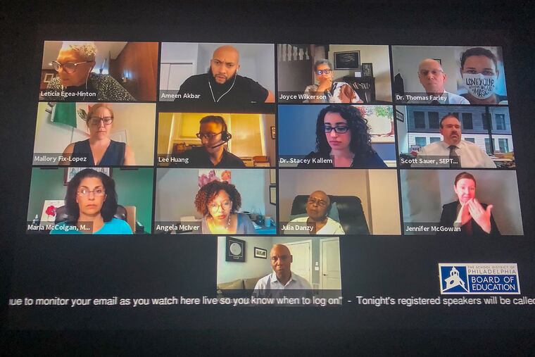 A livestream telecast of the School District of Philadelphia Board of Education meeting on Thursday, July 23, 2020, where community members expressed outrage at the plan to return students to school buildings in the fall.