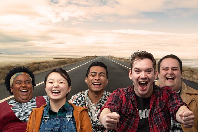 (From left) Sabriaya Shipley, Claris Park, Frank Jimenez, Paul Harrold, and Dan D’Albis in “Bob: A Life in Five Acts,” through March 17 at the Azuka Theatre Company.