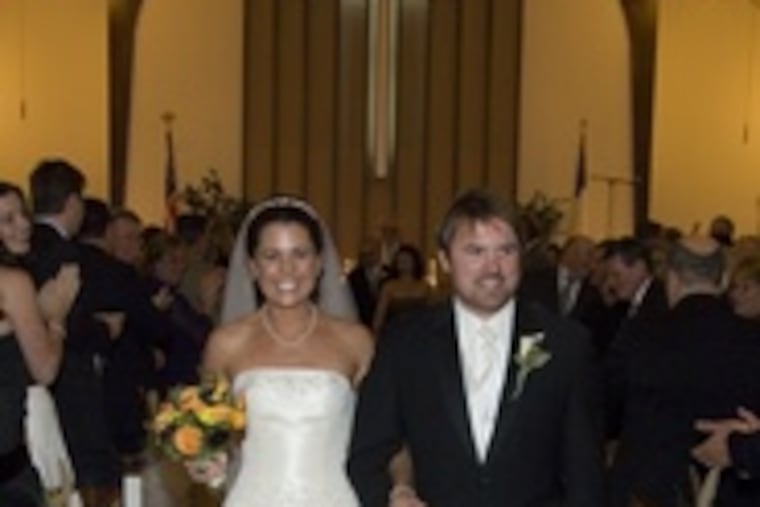 The newlyweds head back from the altar after being married in Tabernacle United Methodist Church in Erma, N.J. Their reception was at the Grand Hotel in Cape May, where they went to each others' prom.