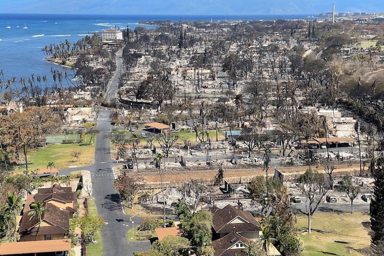 Burnt areas in Lahaina on the Maui island, Hawaii, on Friday, Aug. 11, 2023, following a wildfire.