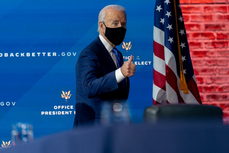 Joe Biden said he will ask Americans to commit to 100 days of wearing masks as one of his first acts as president.