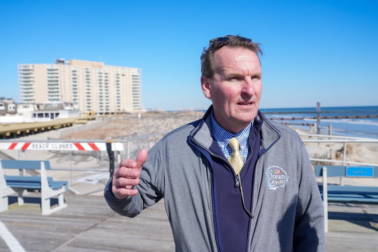 Ocean City Mayor Jay Gillian talks about shore erosion and beach replenishment in Ocean City, Friday, Feb. 13, 2026.