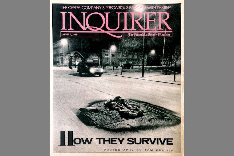 In their beards and heavy coats, some of the homeless look as if they have stepped out of the past, ragged Confederate ghosts on modern city streets. Inquirer Magazine, Sunday, April 7, 1985.