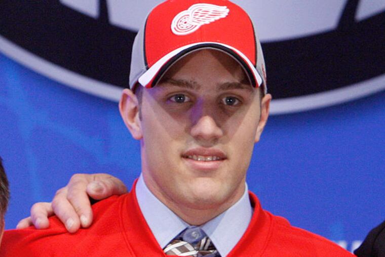 Red Wings prospect Riley Sheahan faces charges under Michigan's tougher "super drunk" designation following a traffic stop during which police discovered him clad in a Teletubby costume. (Reed Saxon / AP file photo)