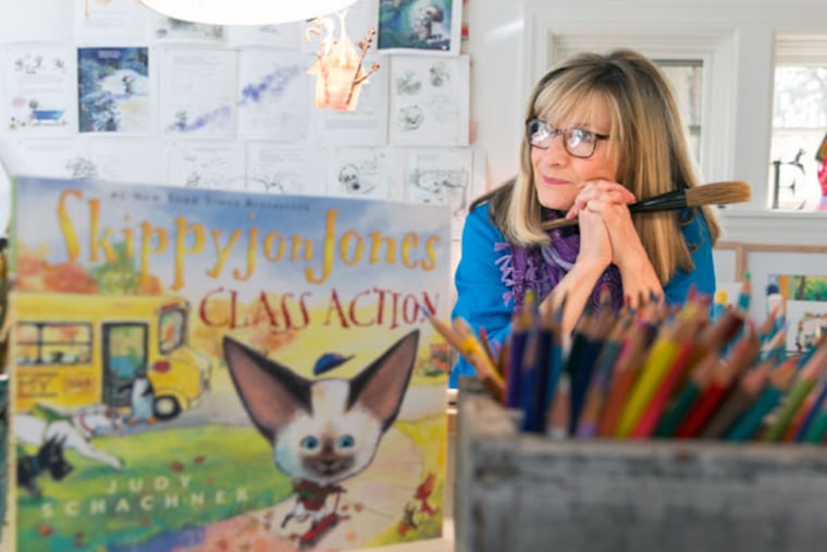 Children's author Judy Schachner in her home studio in Swarthmore on Jan. 23, 2015. (Laurence Kesterson / For The Inquirer)