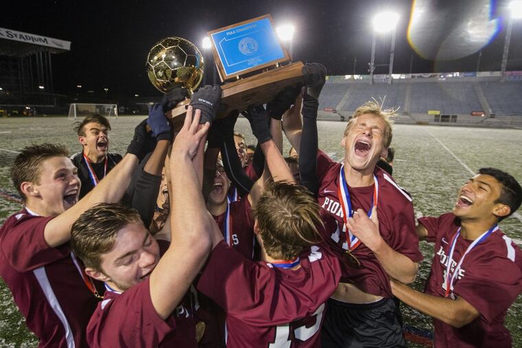 Conestoga celebrates after beating Elizabethtown in the 2016 PIAA Class 4A final. They will try to repeat on Friday against Hempfield.