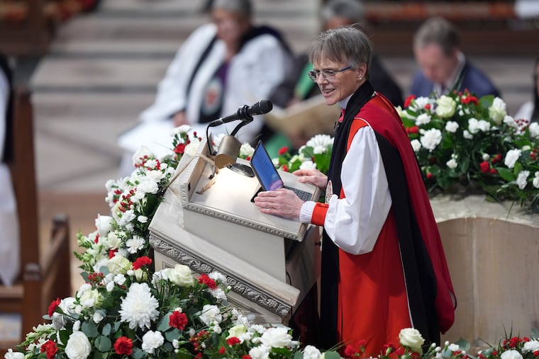 The Rev. Mariann Budde leads the national prayer service attended by President Donald Trump at the Washington National Cathedral on Tuesday, Jan. 21, 2025, in Washington.