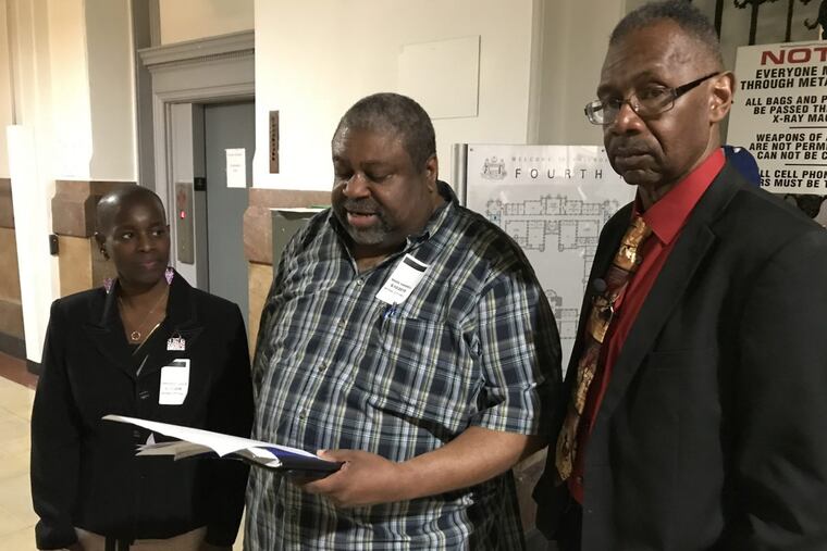 Yvonne Florence, a volunteer with American Cancer Society Cancer Action Network (ACS CAN), Mark Harrell,Southwest Community Development Corporation, and Rev. Jesse Brown, of the Ban Menthol Cigarettes Campaign, want sales of all flavored tobacco products be banned in Philadelphia.