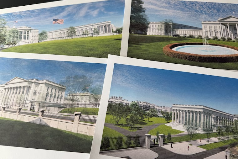 Artist renderings of the new White House East Wing and Ballroom are photographed Tuesday, March 31, 2026.