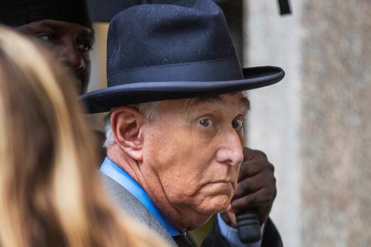 Roger Stone, a longtime Republican provocateur and former confidant of President Donald Trump, waits in line at the federal court in Washington.