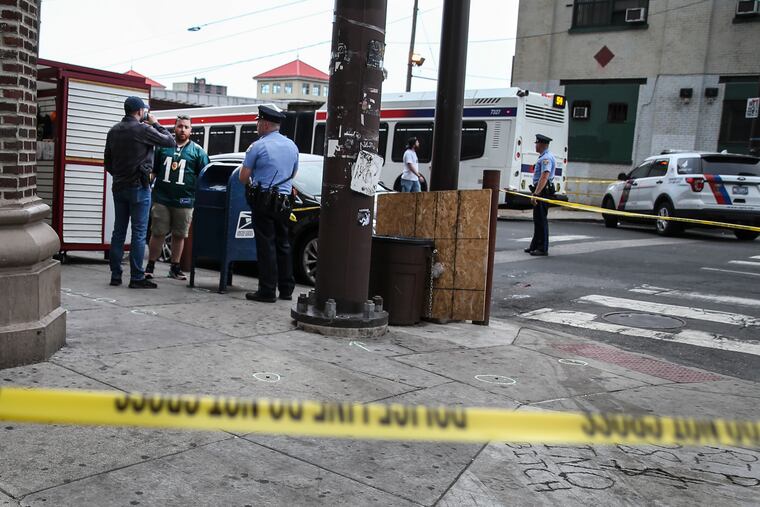 Philadelphia and SEPTA police investigate a double shooting near Broad Street and Lehigh Avenue in North Philadelphia on Monday that left one man, 46, dead and another , 44 in critical condition.