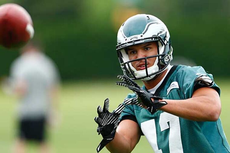 Trey Burton catches a pass during an NFL football organized team activity Thursday, May 29, 2014, in Philadelphia. (Matt Rourke/AP)