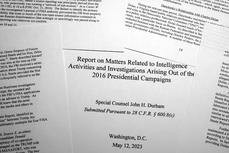 The final report by special prosecutor John Durham is photographed Monday, May 15, 2023.