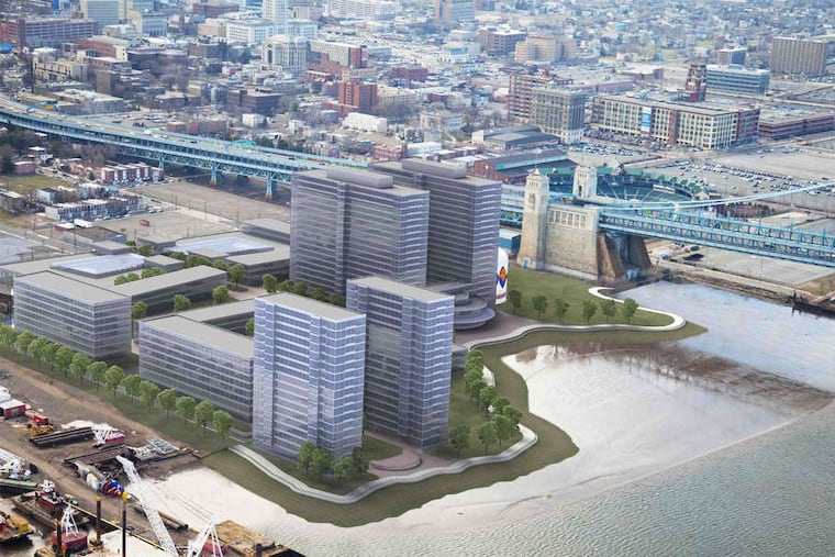 An artist's rendition shows the proposed World Trade Center, which would occupy the site of the former Riverfront State Prison.