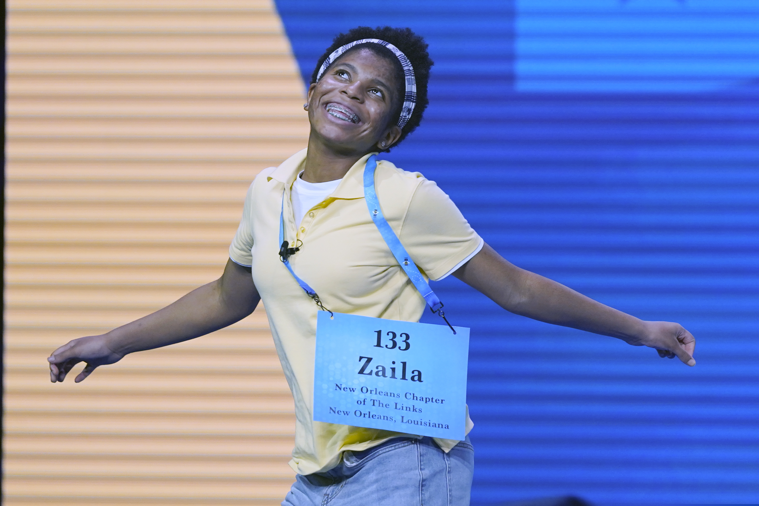 Zaila Avant-garde, 14, celebrates after winning the finals of the 2021 Scripps National Spelling Bee on Thursday.
