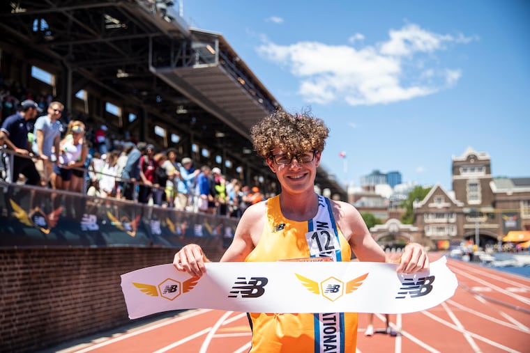 Archbishop Wood’s Gary Martin after his victory in the mile run at the New Balance Nationals at Franklin Field on June 19. Now running at Virginia, the miler has found a passion in writing as well.