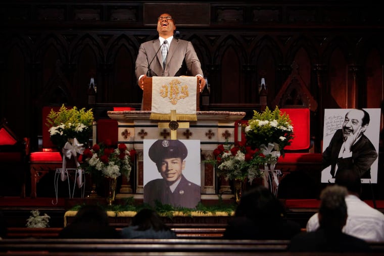 The Rev. Michael Wells officiating at Saturday's memorial service for actor Sherman Hemsley, his cousin.