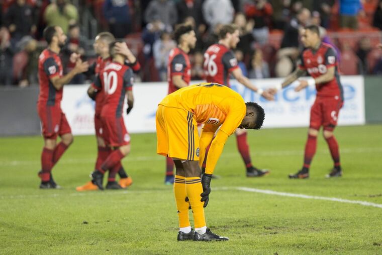Union goalkeeper Andre Blake could only reflect alone after Toronto FC midfielder Victor Vazquez scored his team’s first goal of the 3-0 win.