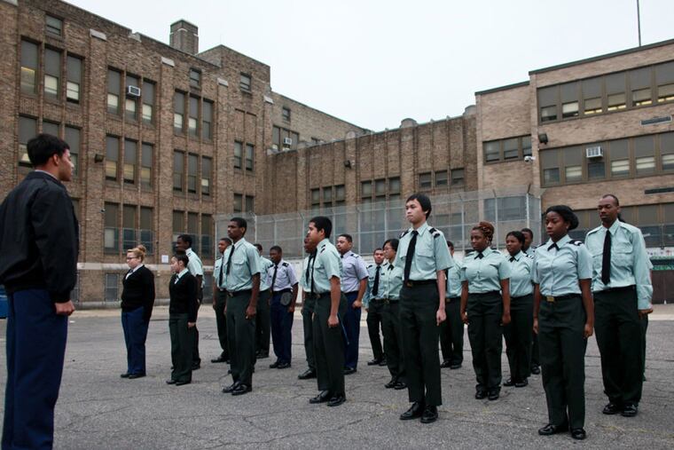 The Junior ROTC class performs drills at Philadelphia Military Academy. (Joseph Kaczmarek / For the Daily News)