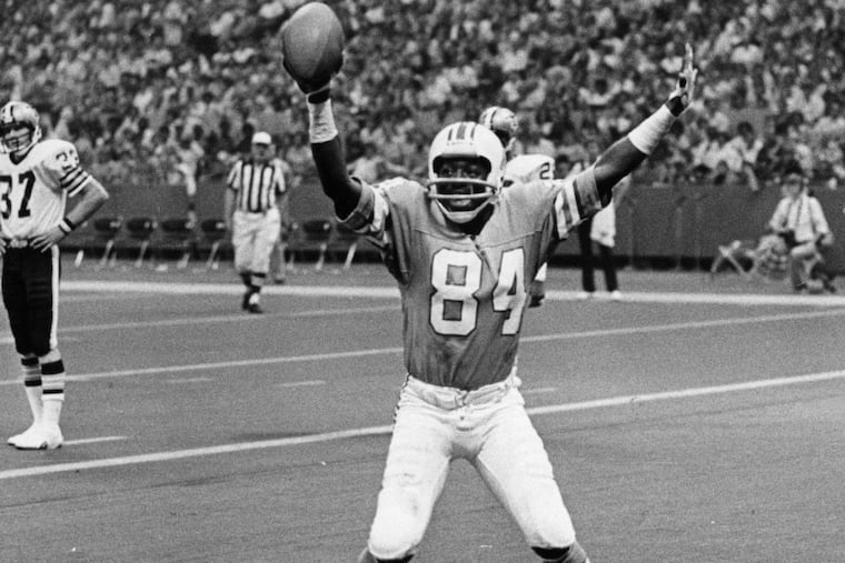 The Houston Oilers' Billy ‘White Shoes’ Johnson doing one of his many end-zone dances after a return for a touchdown. The Boothwyn native earned a selection into the College Football Hall of Fame in 1996 and was inducted into the Philadelphia Sports Hall of Fame in 2018 for his time at Widener.