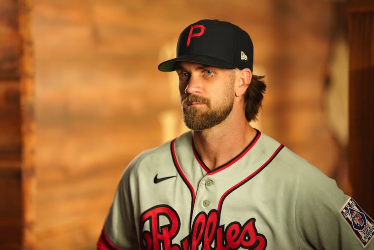 PHILADELPHIA, PA - JUNE 30: Bryce Harper #3 of the Philadelphia Phillies during the MLB at Field of Dreams promo shoot at Citizens Bank Park on Tuesday, June 30, 2026 in Philadelphia, Pennsylvania. (Photo by Daniel Shirey/MLB Photos via Getty Images)