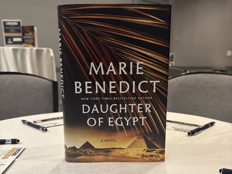 The cover of Pittsburgh-born author Marie Benedict's latest book, "Daughter of Egypt" at a recent BLOCS event at the Rittenhouse Hotel.