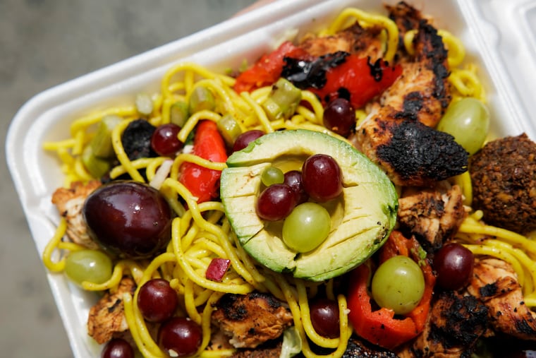 A lunch platter from the Octopus Cart on 20th Street near Market Street in Philadelphia on Tuesday, Sept. 3, 2024. Food Styling by Emilie Fosnocht