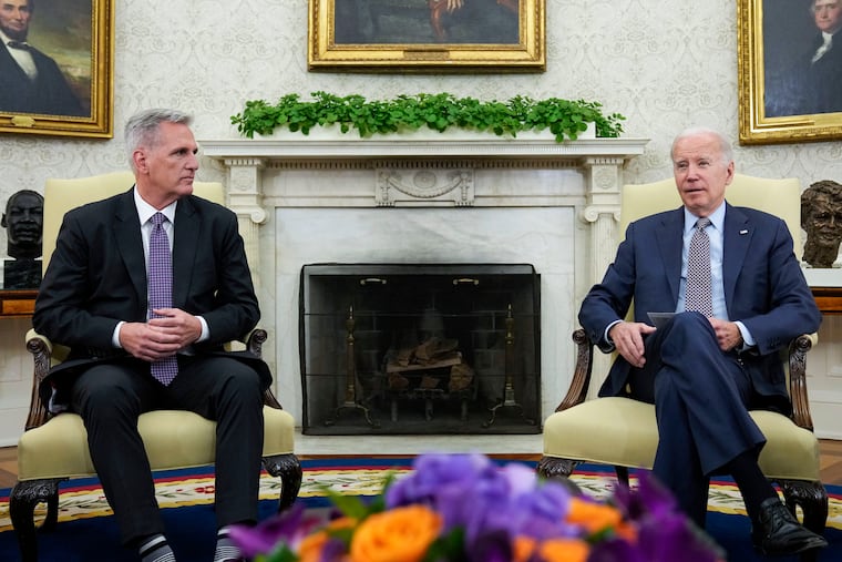 President Joe Biden meets with House Speaker Kevin McCarthy of Calif., to discuss the debt limit in the Oval Office of the White House, May 22, 2023, in Washington. Biden kept his eye on the long game when negotiating a deal with House Republicans to avert a U.S. government default.