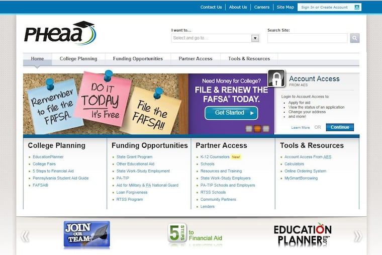 PHEAA’s home page.