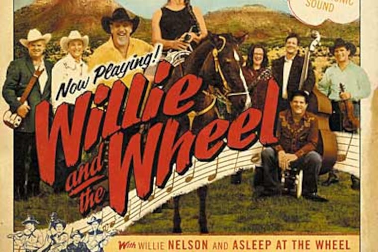The 6-foot-7 Ray Benson (yellow shirt), a native of Springfield, Montgomery County, leads the Grammy-winning ensemble Asleep at the Wheel. Here, the band is pictured on its latest album, which includes Willie Nelson (on horse). (Lisa Pollard)