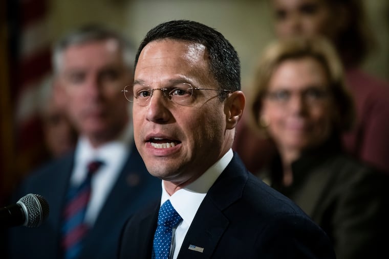 Pennsylvania Attorney General Josh Shapiro speaks during a news conference at the state Capitol earlier this month.