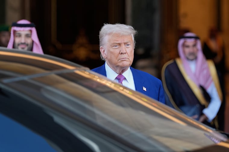 President Donald Trump looks on as he leaves the Royal Palace after a signing ceremony with Saudi Crown Prince Mohammed bin Salman in Riyadh, Saudi Arabia, on Tuesday, May 13, 2025.