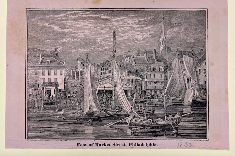 Waterfront scene: Print, Foot of Market Street, Philadelphia. Unknown artist, 1832. Gift of Hannah L. Henderson, in memory of her husband, J. Welles Henderson