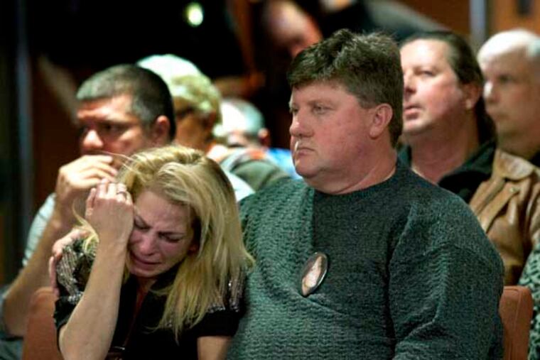 Sentencing for Stephen Headley in the killing of Nicole Ayres in Burlington County Court on Jan. 2, 2013. Here, Ayres' parents, Gina and Rick Ayres in the courtroom. (APRIL SAUL / Staff Photographer)