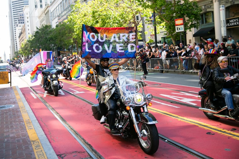 Bikers ride a Harley Davidson motorcycle in the annual Pride Parade in San Francisco June 30, 2024. (Minh Connors/San Francisco Chronicle via AP)