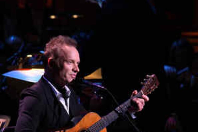 Pop star Sting sings "Message in a Bottle" with the Philadelphia Orchestra at the Academy concert.