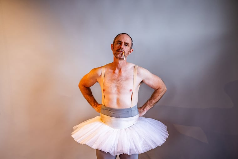 Writer and performer Chris Davis in "The 40-Year-Old Ballerino" as part of the 2026 Philadelphia Fringe Festival.