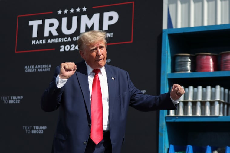 Former President Donald Trump dances after finishing his remarks at a rally in Summerville, S.C., Monday.