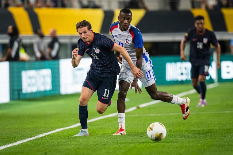 The Union's Danley Jean Jacques (right) could become the first active player from the club to play in a World Cup. Last summer, he played against former Union midfielder Brenden Aaronson in the Concacaf Gold Cup.