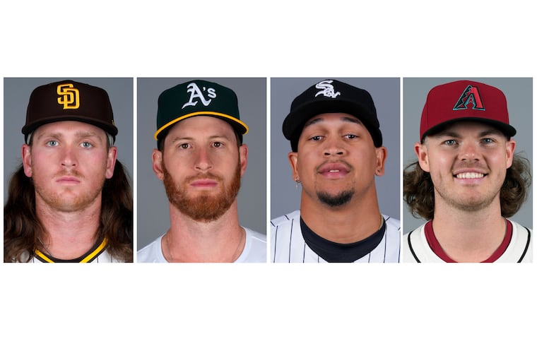 Baseball players, from left, Jay Groome, Michael Kelly, Jose Rodríguez and Andrew Saalfrank, had their yearlong betting bans lifted.