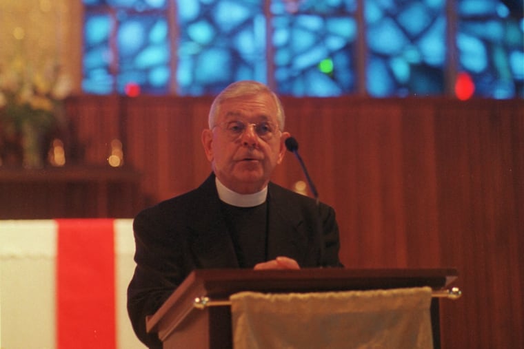 Monsignor Trinity speaks at Our Lady of Good Counsel on the National Day of Prayer in 2001.